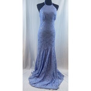 New B Darlin Coneflower Blue Silver Sequin Long Strappy Dress Juniors Size 11/12
